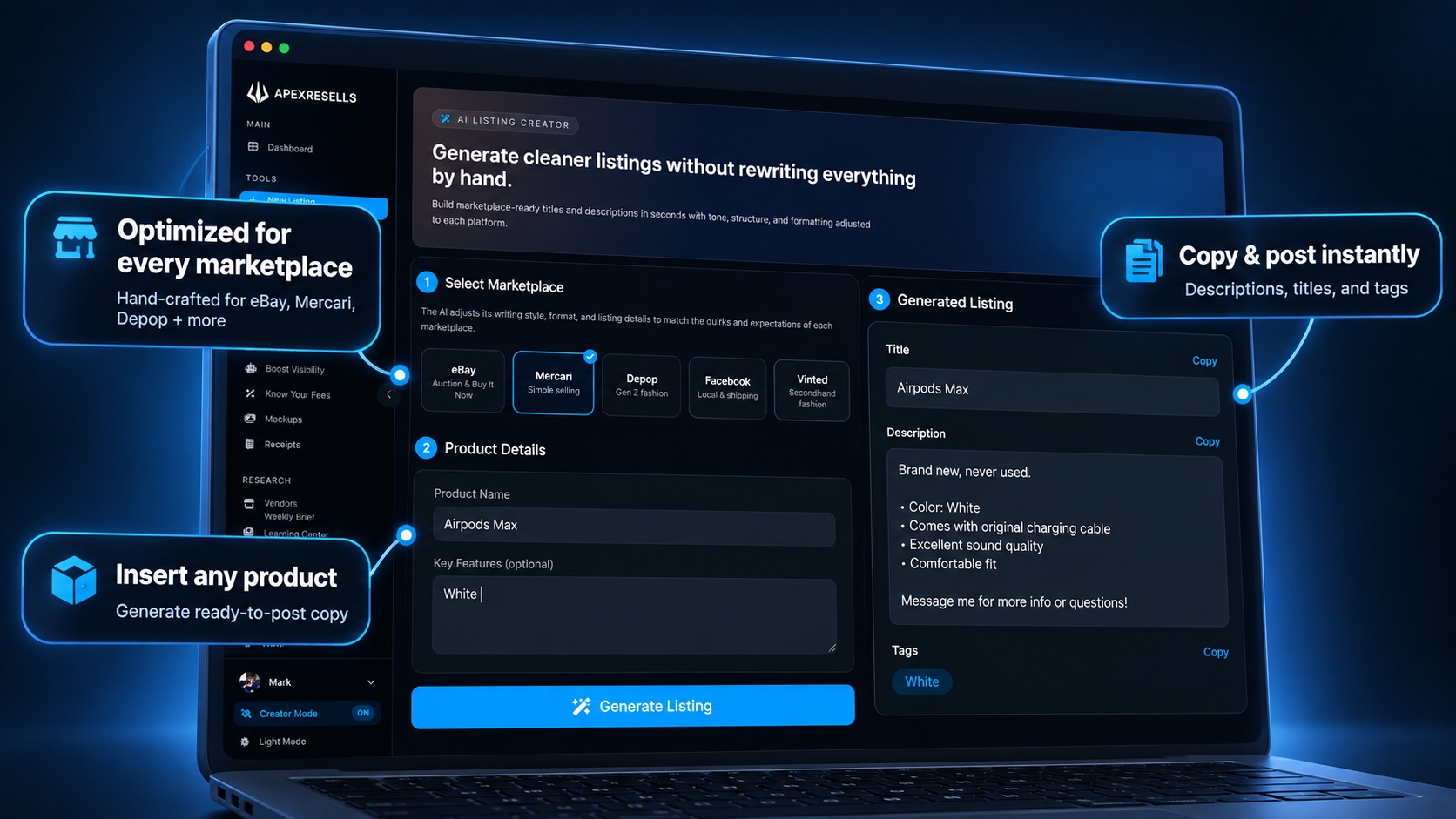 ApexResells AI Listing Creator